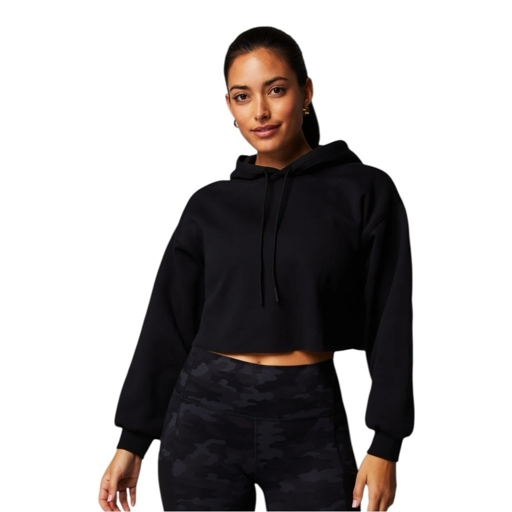 Fabletics Yitty Black Cozy Fleece Cropped Hoodie Womens Size L Pullover